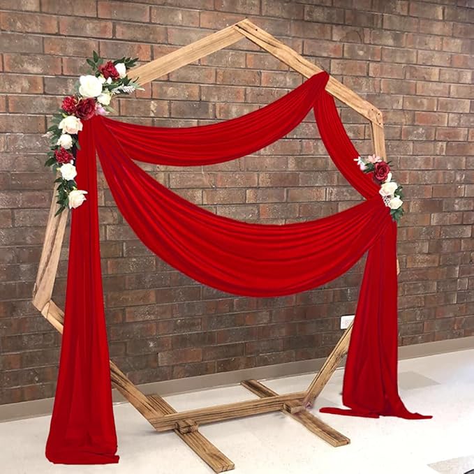 2 Panles Red Chiffon Ceiling Drapes 20Ft Wedding Arch Draping Fabric Red Sheer - Image 2