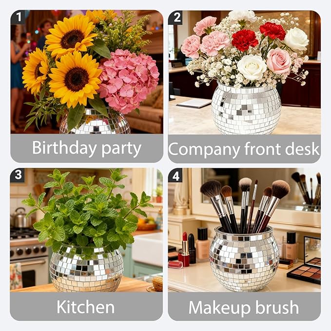 2 Pcs Disco Ball Vases, Office Table Decorations - Image 5