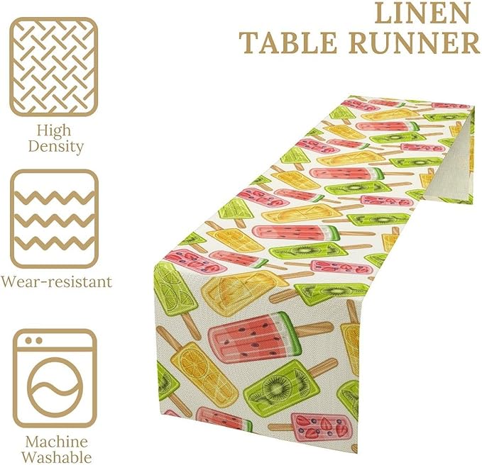 Ce Cream Table Runner, Cold Fruity Popsicles Summer Sweet Seasonal Dinner Runner - Image 4