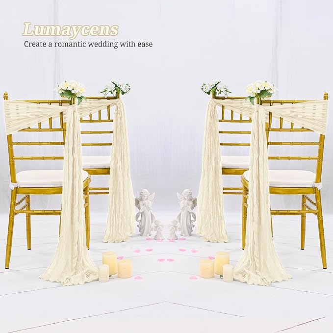 50 PCS Cheesecloth Chair Sashes Bows Wedding Aisle Decorations Chair Ribbon - Image 6