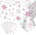 6 Pcs Christmas Snowflake Party Tablecloths Decorations, Plastic Pink Winter by JectivsPartyDecorations