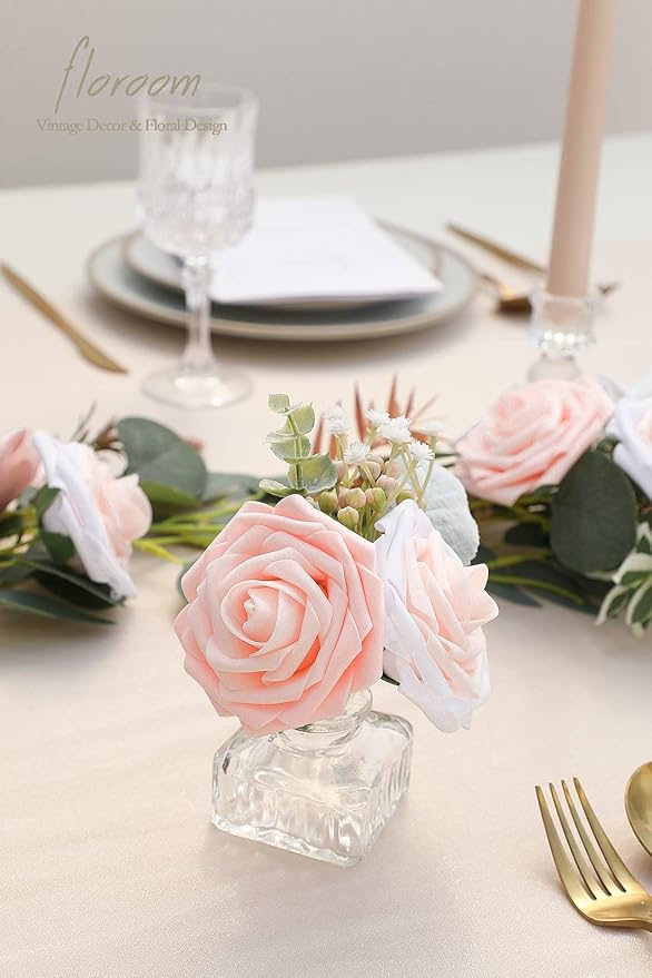 Floroom Artificial Flowers 50pcs Real Looking Blush Shades Foam Fake Roses - Image 4