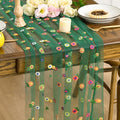 Artoid Mode 3PCS Dark Green Embroidery Daisy Gauze Table Runner 120 Inch 10FT by ArtoidMode