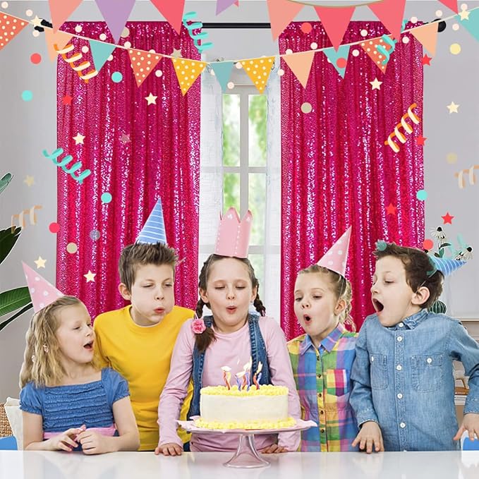Poise3EHome Hot Pink Sequin Backdrop Curtains, 4 Panels 2FTx8FT Glitter - Image 7
