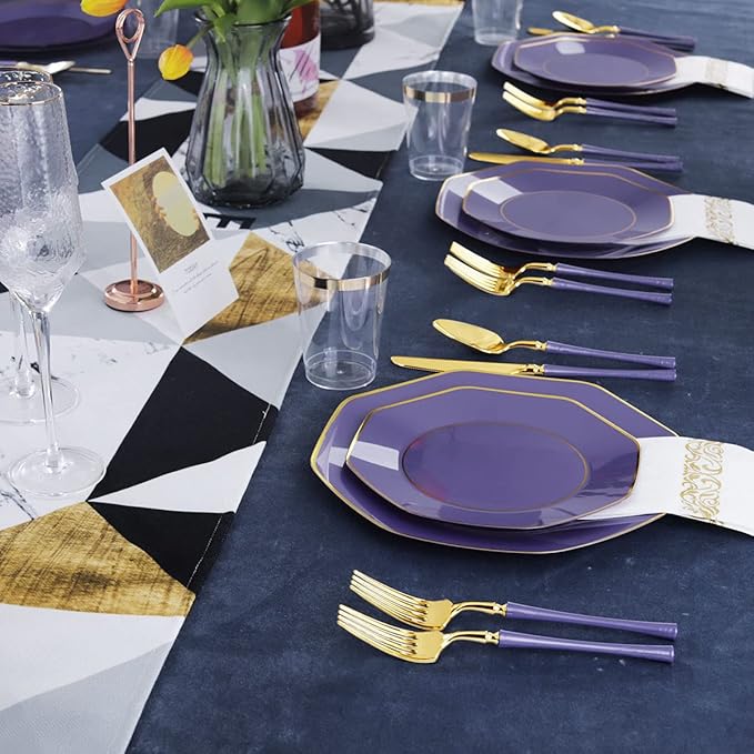 KIRE 140Pcs Purple Plastic Plates - Image 6
