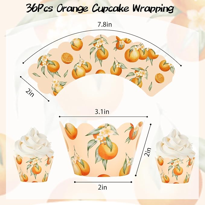 Whaline 36Pcs Little Cutie Cupcake Wrappers Watercolor Orange Cupcake Liners - Image 2