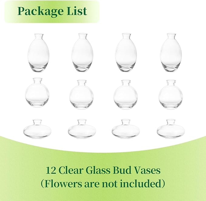 Glass Bud Vases Set of 12, Hewory Cute Clear Small Vases Handmade, Mini Glass - Image 6
