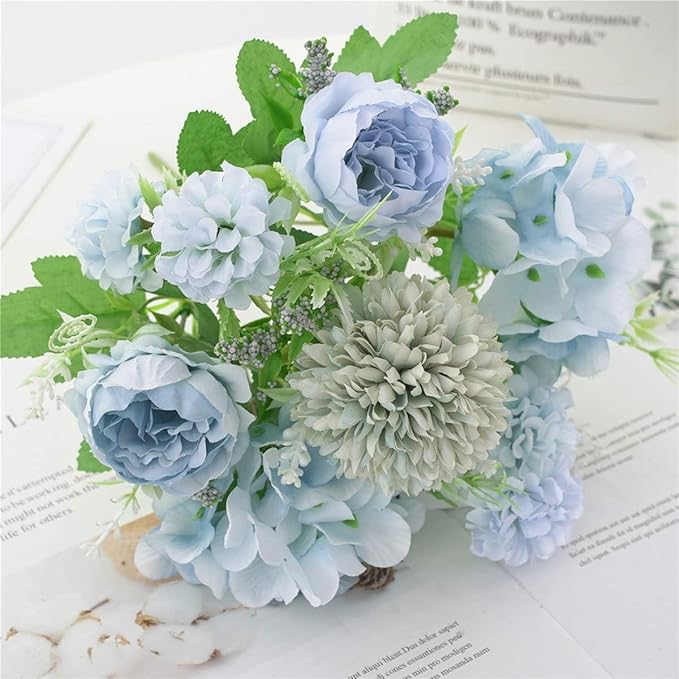 Artificial Flowers, Fake Peony Silk Hydrangea Bouquet Decor Plastic Carnations - Image 4