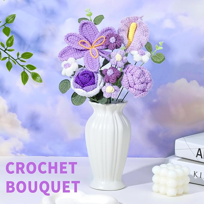 Crochet Flowers Bouquet, Handmade Knitting Crochet Flowers, Tulips Flower and - Image 4