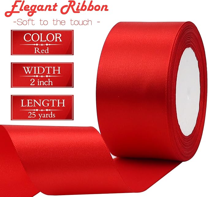 Red Solid Satin Ribbon 2 Inch 25 Yards Solid Polyester Fabric Ribbon - Image 3