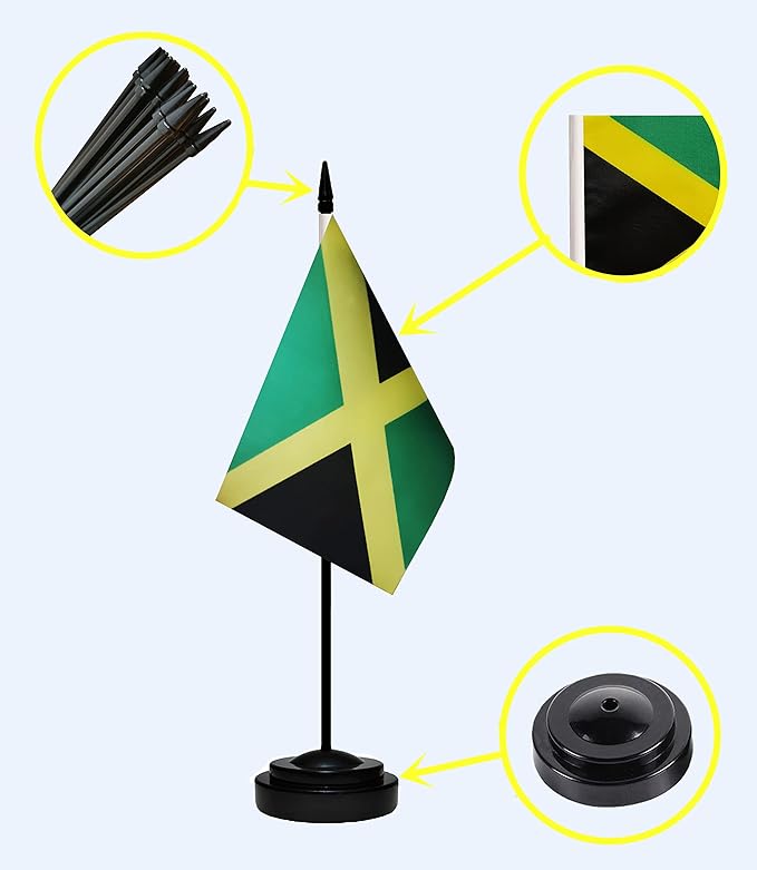 Jamaica Jamaican Deluxe Desk Flag Set, Small Mini Miniature Jamaica Jamaican - Image 2