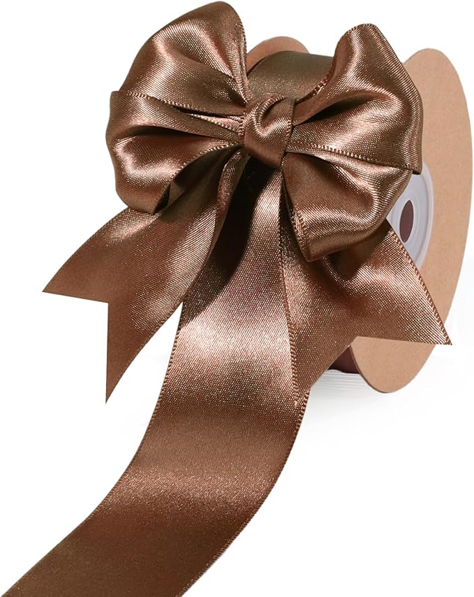 LaRibbons Brown Ribbon 1 1/2 Inch 25 Yards Luxury Double Faced Mocha Mousse by LaRibbons