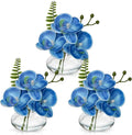Blue Orchids Artificial Flowers Faux Orchids Arrangement in Clear Glass Vases by Oairse