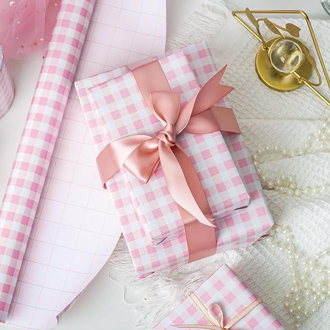 Burymento Pink Checkerboard Wrapping Paper, Gift Wrap - Image 6