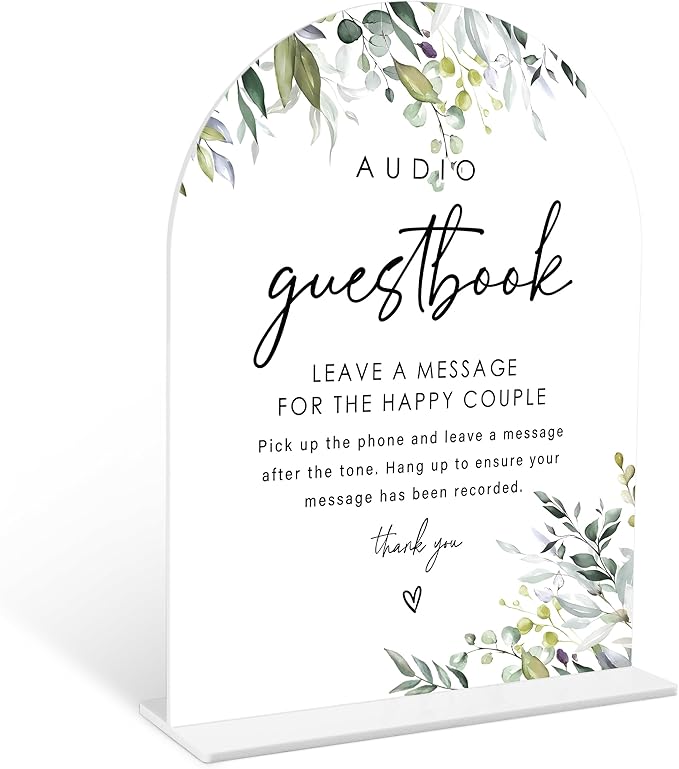 Greenery Audio Guest Book Sign, 6 x 8 Inch White Arch Acrylic Wedding Sign by Qoqxjodd