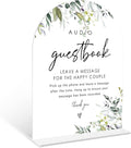 Greenery Audio Guest Book Sign, 6 x 8 Inch White Arch Acrylic Wedding Sign by Qoqxjodd