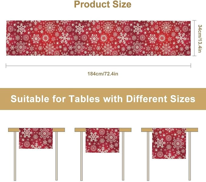 Snowflakes Christmas Table Runner, Winter Holiday Red Table Cloth Kitchen - Image 7