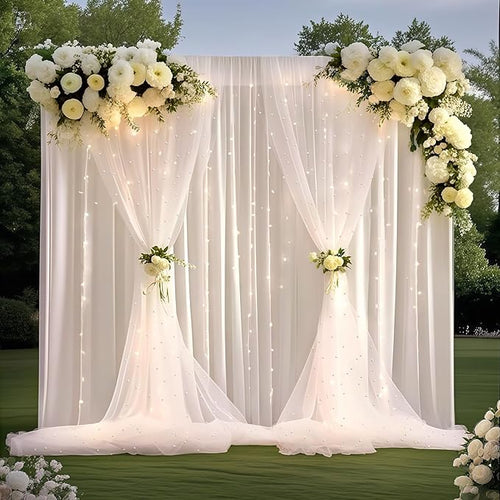 10 * 8FT White Pearl Tulle Double Layered Backdrop Curtain by GUANSEN