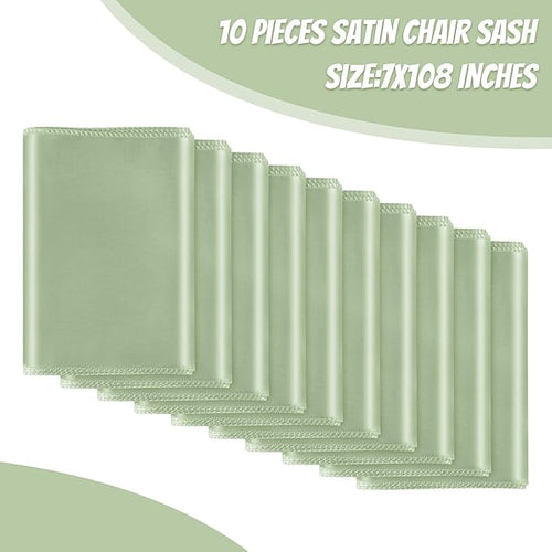10 PCS Sage Green Satin Chair Sashes Bows Universal Chair Ribbon Ties Back Sash - Image 2