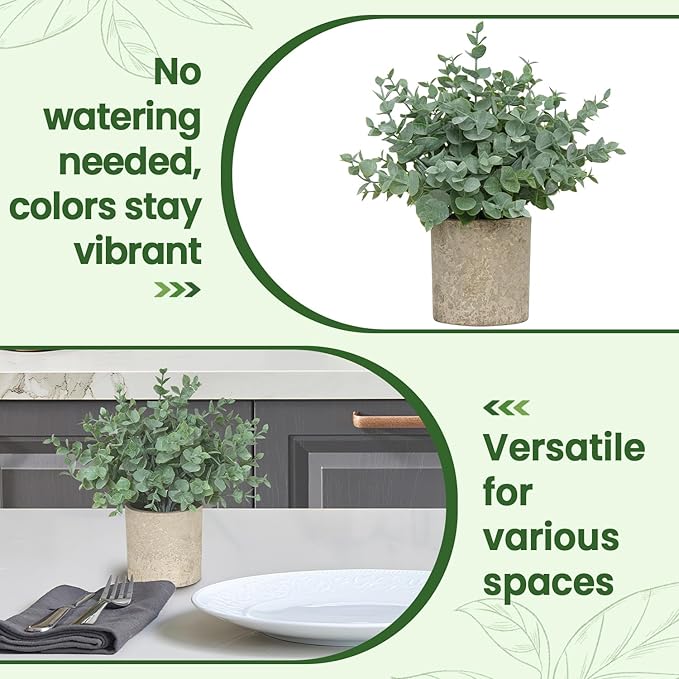 2 Pack Small Fake Plants, Artificial Eucalyptus - Image 3