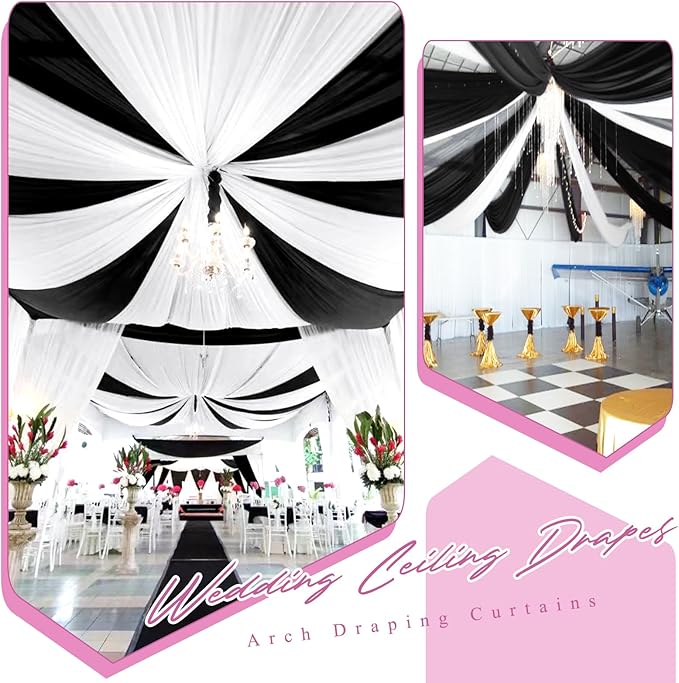 6 Panels Black Ceiling Drapes for Wedding 5ftx30ft Chiffon Fabric Arch Draping - Image 6