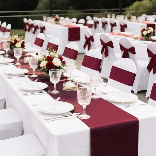 10 Pack Wine Red Satin Table Runner 12x108 Inches Long, Bright Silky Smooth - Image 2
