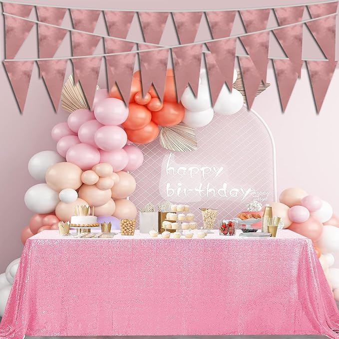 20M/65FT Rose Gold Triangle Pennant Banner Flag Metallic Fabric Bunting Garland - Image 4
