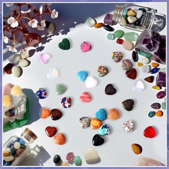 100PCS Worry Stones Heart Shape Healing Crystals, Anxiety Crystal Bulk 0.8 Inch - Image 5