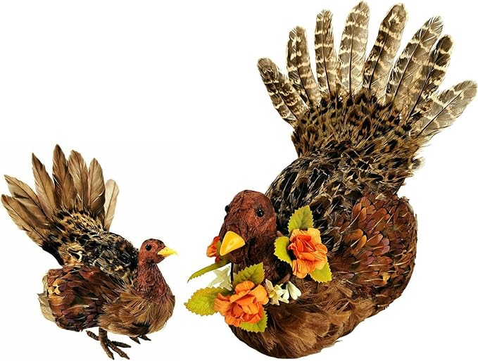 naturevibe 10/6.5 Inches Feathered Turkey Decorations Set of 2, Realistic Mom n by Unknown