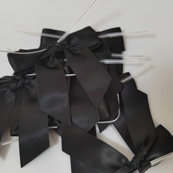 50pcs 3-1/2" Black Satin Ribbon Bows - Image 9