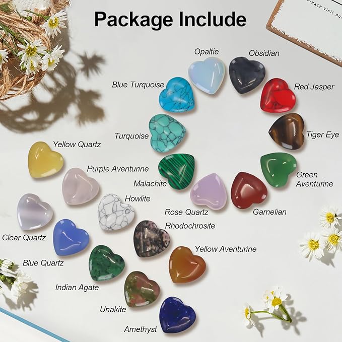 Rose Quartz Crystals, Virekm 20PCS Heart Healing Crystals Amethyst Heart Love - Image 3