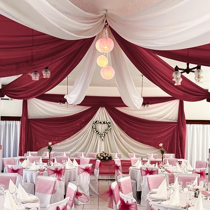 6 Panels Burgundy Wedding Ceiling Drapes 5ftx30ft Ceiling Drapes Chiffon Fabric - Image 7