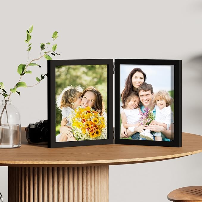decorUhome Double 8x10 Picture Frame Vertical, Engineered Wood Bifold Photo - Image 5