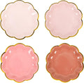 Dusty Pink Gradient Color Dessert Paper Plates 7 inch Gold Foil Scalloped Edge by AimFun