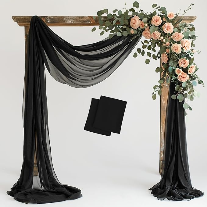 Wokceer Wedding Arch Draping 2 Panels 28.7" x 20FT Black Sheer Fabric Backdrop by Wokceer