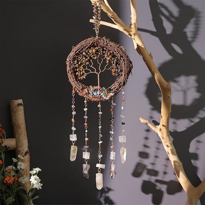 TUOKING Crystal Suncatchers for Window Tree of Life Brown Crystals Vine Wreath by TUOKING