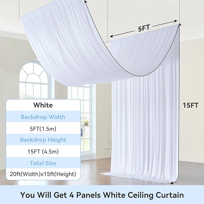 20ft x 15ft White Wrinkle Free Backdrop Curtains - Image 4