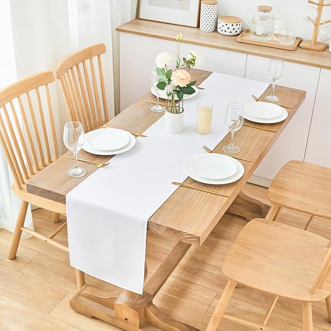 2 Pack White Table Runner 12 x 90 Inch Solid Color Farmhouse Runners Coffee - Image 2