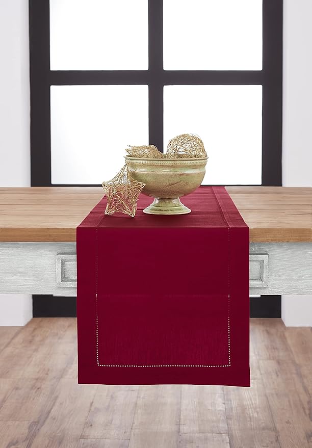 Solino Home Red Hemstitch Table Runner 60 Inches by SolinoHome