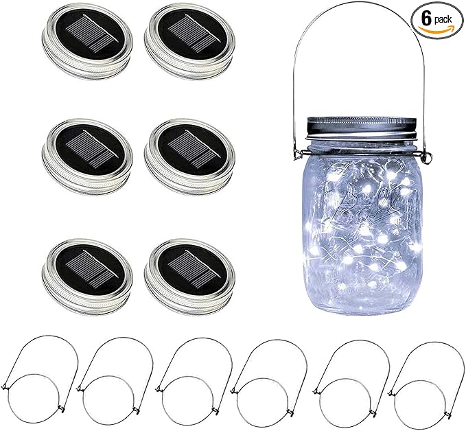VOOKRY 6 Pack Solar Mason Jar Lights, 30 LED Mason Jar Lids Waterproof Firefly by VOOKRY