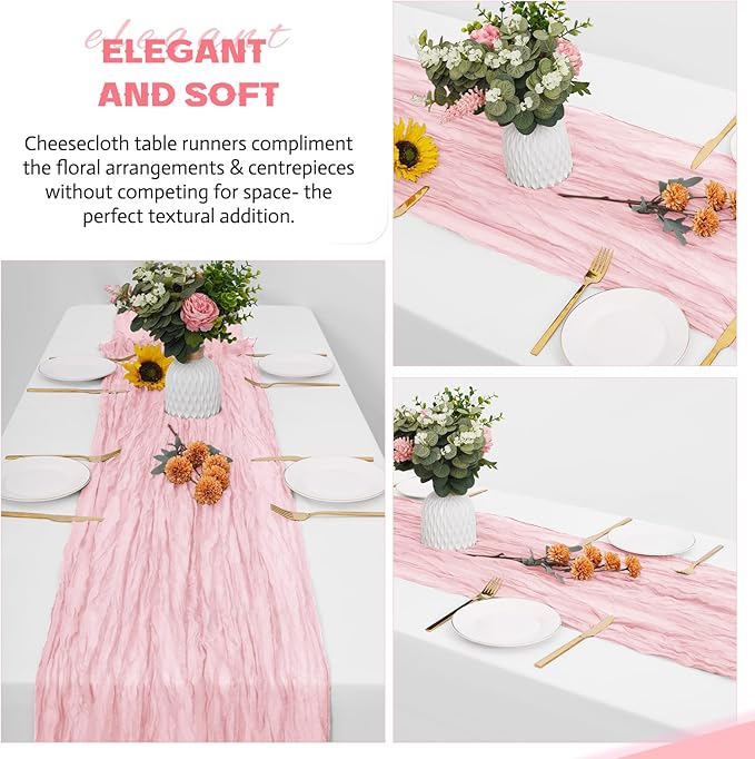 Aktor 4 Pack Pink Table Runner Boho Cheesecloth Table Runner Semi Sheer Gauze - Image 5