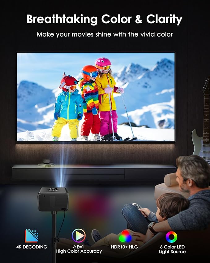 Smart 4K Projector for Bedroom, Indoor Outdoor Home Theater Projectors - Image 2