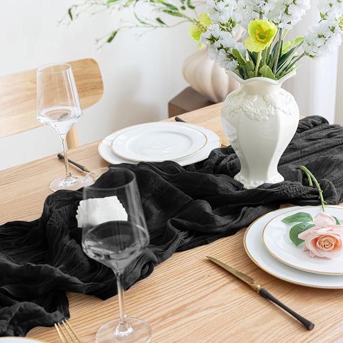 Asee'm Cheesecloth Table Runner 120 Inches Long Black Boho Gauze Cheese Cloth - Image 6