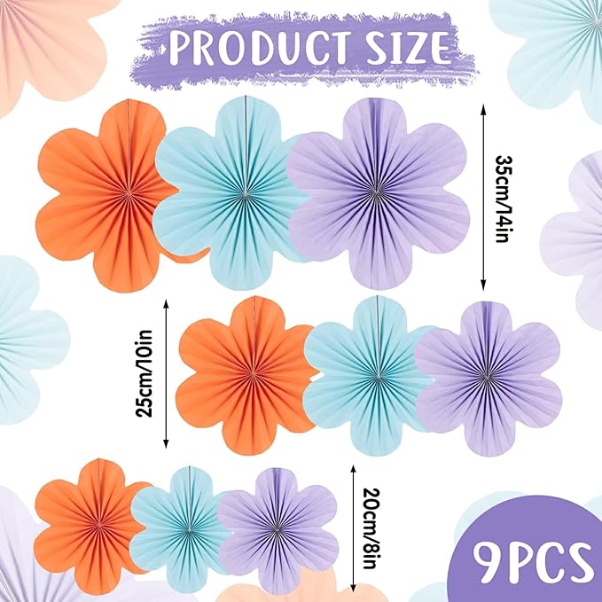 Paper Flowers Decorations for Wall Blue Paper Fans Classroom Decoration Floral - Image 2