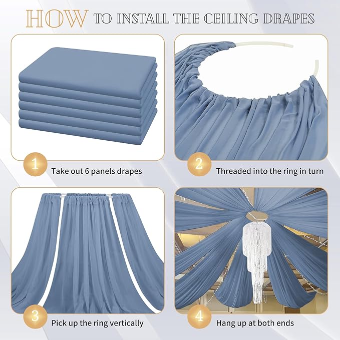 6 Panels Dusty Blue Ceiling Drapes - Image 5