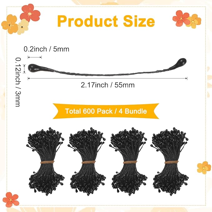 600-Pack Flower Stamens for Crafts, 5mm Double Heads Artificial Pearl Floral - Image 3