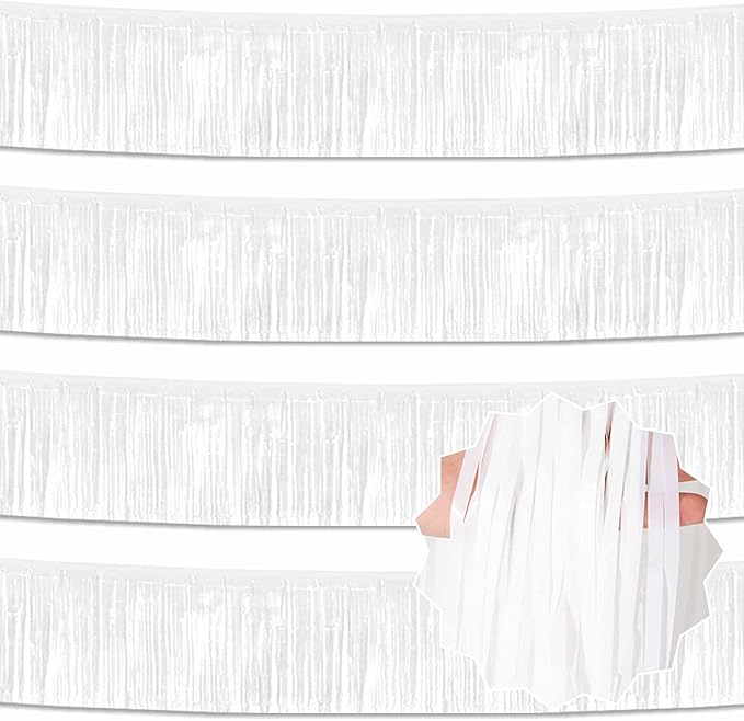 4 Pack 10 Ft Macaron White Foil Fringe Garland Metallic Streamers Tinsel Banner by LANTIANCHEN