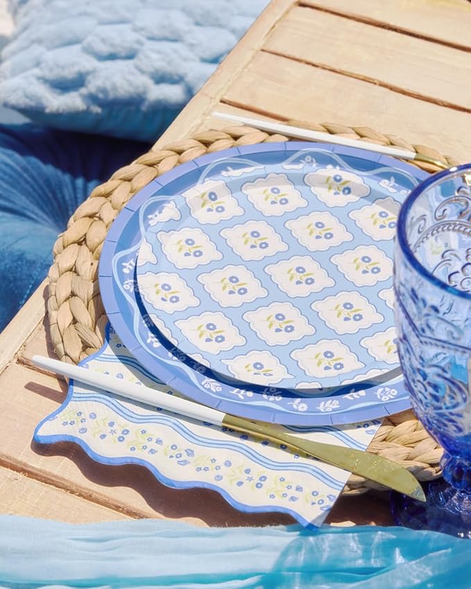 xo, Fetti Blue Coastal Paper Plates | 32 pcs, 2 sizes | Nautical Bachelorette - Image 4