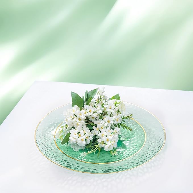 Rubtlamp 60 Pieces Green Gold Plastic Plates - Image 7
