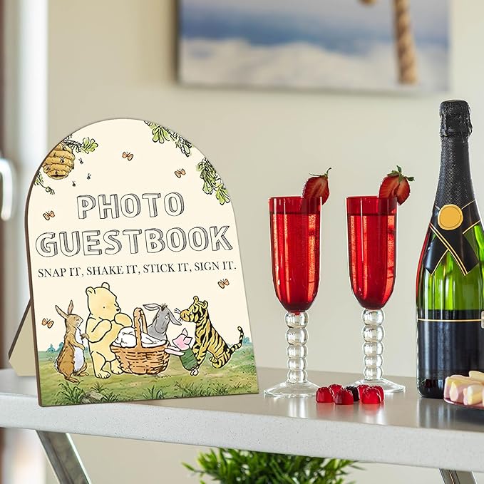 Winnie Wedding Photo Guestbook Desk Decor, The Pooh Photo Guestbook Wooden Sign - Image 4